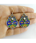 Kabyle Earrings Enamel Silver Handmade Tribal Jewelry Ethnic Berber Alge... - £46.74 GBP