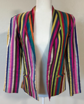 Vintage Women&#39;s Mr. Blackwell 100% Silk Colorful Striped Blazer Jacket - $308.31