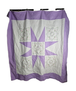 Handmade Embroidered Quilt Pink White Starburst 76" by 74" Full Size Vtg - $350.76 CAD