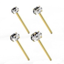 Clear Round Simulated CZ Stone 14K Solid Yellow Gold 8mm Nose Stud 20G - £65.80 GBP+