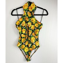 Zara Womens Criss Cross Halter Bodysuit Yellow Floral Black Medium - £22.31 GBP