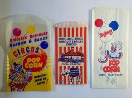 Ringling Brothers Barnum &amp; Bailey Circus Clown Popcorn &amp; Peanut Bags 1940s Lot 3 - £10.25 GBP
