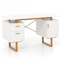 51 Inch Computer Desk with Floating Desktop and Dual Drawers-White - Color: Whit - $418.98 CAD