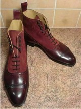 Men&#39;s ankle leather boots, Men two tone maroon suede and leather boot Men boots - £129.90 GBP+