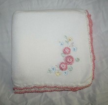 Koala Baby Boutique Girls Blanket Roses Flowers Corner Pink Edge Trim Soft Knit - $45.48