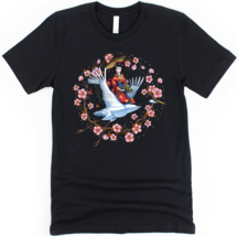 Japanese Geisha Riding Crane Cherry Blossom Sakura Tree Unisex T-Shirt - £21.62 GBP