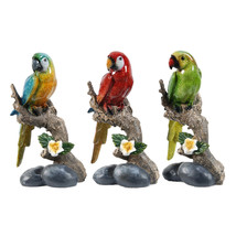 Macaw Birds On Branches Statues 6.8&quot; Set Of 3 - £45.76 GBP