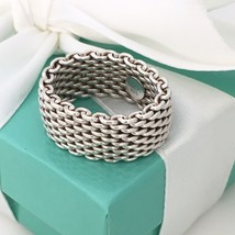 Size 9 Tiffany &amp; Co Sterling Silver Somerset Mesh Weave Unisex Ring - £290.37 GBP