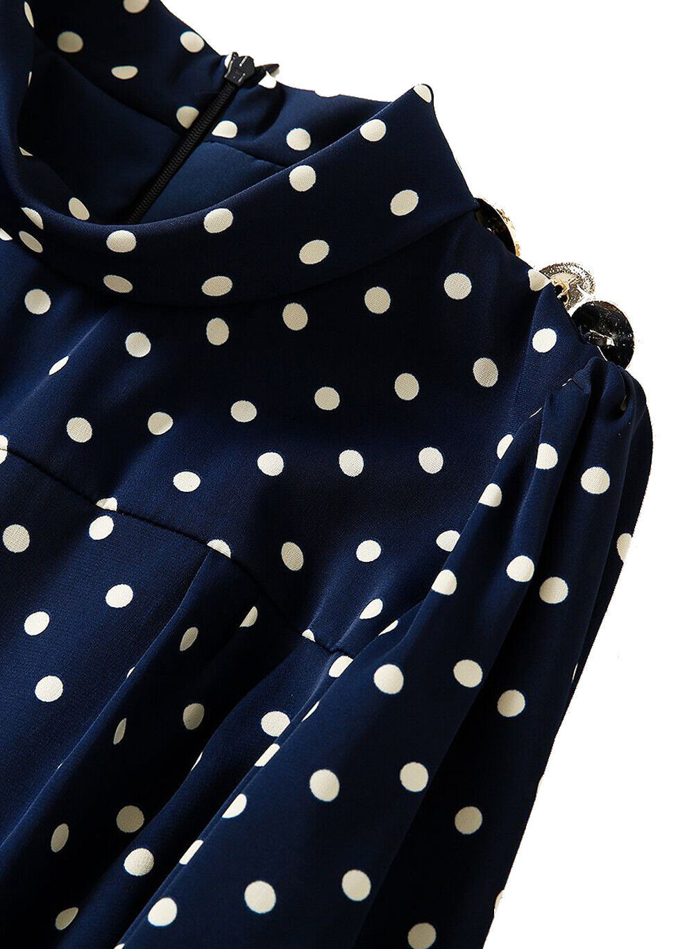 Kate Middleton Inspired Victorian Navy Polka Dot Print Puffy Pleated Dress OZ Item image 4