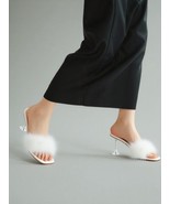 Women Sandals LIURUIJIA Women Square Toe Faux Fur Sandals Size 40 (8.5) ... - $30.96 CAD