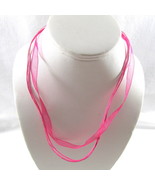 Dark Pink Bright Organza Ribbon Necklace Choker 3 Cords Adjust 18-20&quot; US... - £7.03 GBP