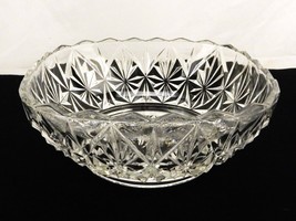 Rounded Square Glass Serving Bowl, Diamonds &amp; Starburst, Scalloped, Thic... - $14.65
