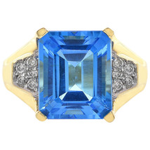 4.00 Carat Blue Topaz &amp; 0.20 Carat Diamond Ring 14K Yellow Gold - £586.00 GBP