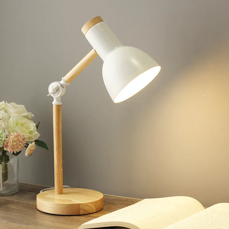 On table lamp e27 nordic wood desk lamps height adjustable modern bedside lamp for read thumb200