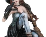 Gothic Black Witch Sorceress with Raven Crow and Magical Broomstick Figu... - $35.99