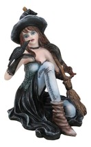 Gothic Black Witch Sorceress with Raven Crow and Magical Broomstick Figu... - £28.76 GBP