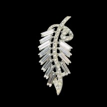 Vintage Silver Tone With Clear Rhinestones And Baguettes Fern Brooch (5195) - £31.92 GBP