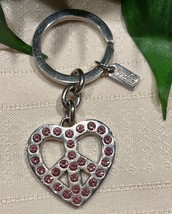 Coach 92691 Pave Heart Peace Sign Keychain Key Fob Silver Pink Crystals Rare - £26.37 GBP