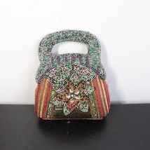 Hand Beaded Floral Metallic Ornate Hardshell Clamshell Gypsy Boho Handba... - $22.50