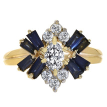 0.40 Carat Sapphire &amp; 0.40 Carat Diamond Vintage Ring 14K Yellow Gold - $593.01