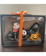 blue sky clayworks dia de los muertos salt and pepper shaker- Cat With p... - $560.59 MXN