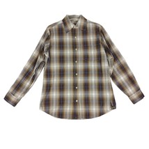 Vintage Y2K FERRUCHE Men&#39;s M Brown/Navy Plaid Long Sleeve Button Up Shir... - $24.19