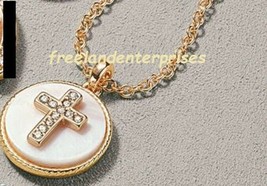 Necklace Look Of Shell Motif Cross Necklace ~ Goldtone ~ @2020 - £19.57 GBP