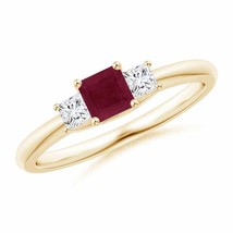ANGARA Square Ruby and Princess Diamond Three Stone Ring for Women in 14K Gold - £755.82 GBP