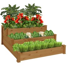 Raised Garden Bed 3-Tier Fir Wood Gardening Planter Stackable Flat Setup... - £102.25 GBP