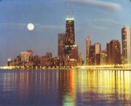 Chicago Night Skyline Hancock Tower Kodak Metallic Paper Glossy Print 16... - $19.75