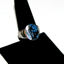 Vintage Turquoise inlay Silver Ring, Size 8&quot; USA  #529 - £9.75 GBP