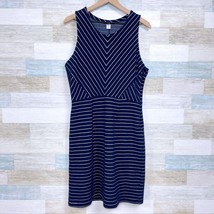 Old Navy Striped Textured Knit Fit &amp; Flare Dress Blue White Casual Women... - £19.41 GBP