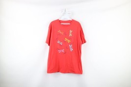 Vintage 90s Streetwear Womens Large Faded Dragonfly Short Sleeve T-Shirt Red - £27.25 GBP