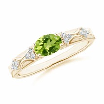 ANGARA Oval Peridot Vintage Style Ring with Diamond Accents in 14K Gold - £627.86 GBP