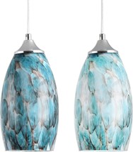 Art Glass Pendant Light Fixture Modern Hanging Chrome Ceiling Kitchen Blue Lamp - £69.74 GBP