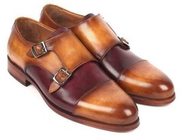 Paul Parkman Mens Shoes Brown Purple Captoe Double Monkstrap Handmade 045BP17 - £302.95 GBP