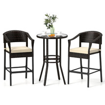 3-Piece Patio Rattan Bar Set with Tempered Glass Top for Backyard Poolside-Brown - $4,956.46 MXN