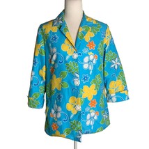 PS Brenda Hawaiian Floral Blazer Jacket M Blue Lined Button Up Pockets C... - £21.70 GBP