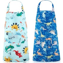 2 Pieces Kids Dinosaur Aprons Children Cartoon Kitchen Aprons With Pocke... - £11.94 GBP