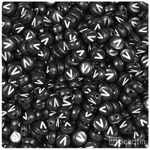 BeadTin Black Opaque 7mm Coin Plastic Alphabet Beads - White Letter V (1... - $2.09