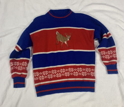 Acrylic Ugly Sweater Red White Blue Snowflakes DEER on front and back Mens Small - £10.50 GBP