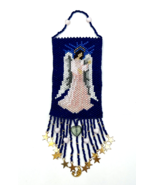 Celestial Blue Glass Seed Bead Loomed Guardian Angel Amulet Ornament Dec... - £50.60 GBP