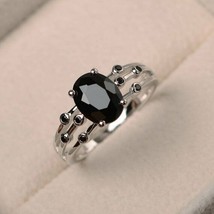 2Ct Oval-Cut Black CZ Solitaire Engagement Ring 14K White Gold Plated 925 Silver - £114.30 GBP