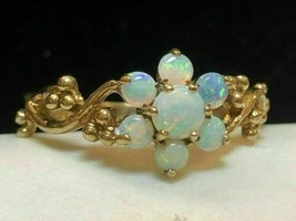 1.20CT Lab-Created Opal Flower Cluster Engagement Ring Yellow Gold Plated Silver - £58.50 GBP