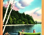 Canoeing in the Lakes Region of New Hampshire NH UNP Unused Linen Postca... - $6.88