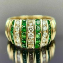 3Ct Round Cut Simulated Emerald Band Ring Gold Plated 925 Silver  - £77.86 GBP