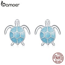 bamoer Silver Blue Turtle Stud Earrings 100% 925 Silver Enamel Animal Earring fo - £18.57 GBP