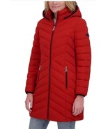 DKNY Womens Coat Red Puffer Walker Stretch Quilted High-Collar Logo - $1,196.89 MXN