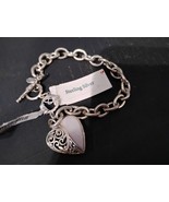 925 Sterling Silver Toggle Link Abalone Pearl Filigree Heart Bracelet 8&quot;... - $1,475.32 MXN