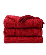 Red Cable Knit Throw Blankets For Couch, Super Soft Warm Cozy Decorative... - £44.68 GBP